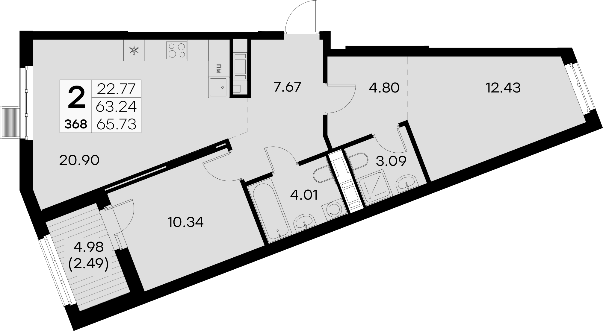 2-комнатная квартира 65.73 м², 9/9 эт., ЖК «Glorax City Балтийская»